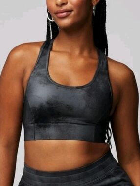 Fabletic ON-THE-GO SPORT BRA Medium Impact ONYX SMUDGE Gym Yoga Black Gray XL